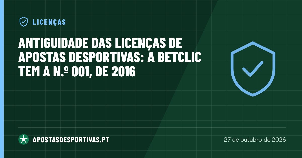 Antiguidade das licenças de apostas desportivas: a Betclic tem a n.º 001, de 2016