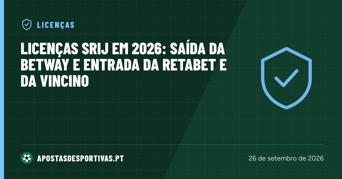 Licenças SRIJ em 2026: saída da Betway e entrada da Retabet e da Vincino